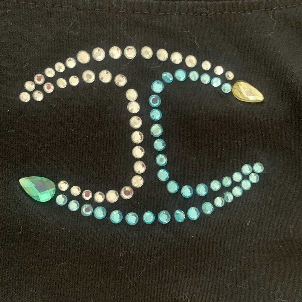 Roberto (Just) Cavalli Top T Shirt Rhinestone Logo Black Small - Picture 2 of 5